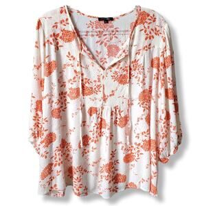 Women Paper Moon Floral Gauze Clip Dot Peasant Top Blouse 2X Boho Casual Beach